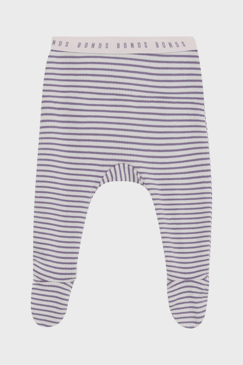 Newbies Rib Foot Leggings - Violet Ash/Chalky Pink Stripe