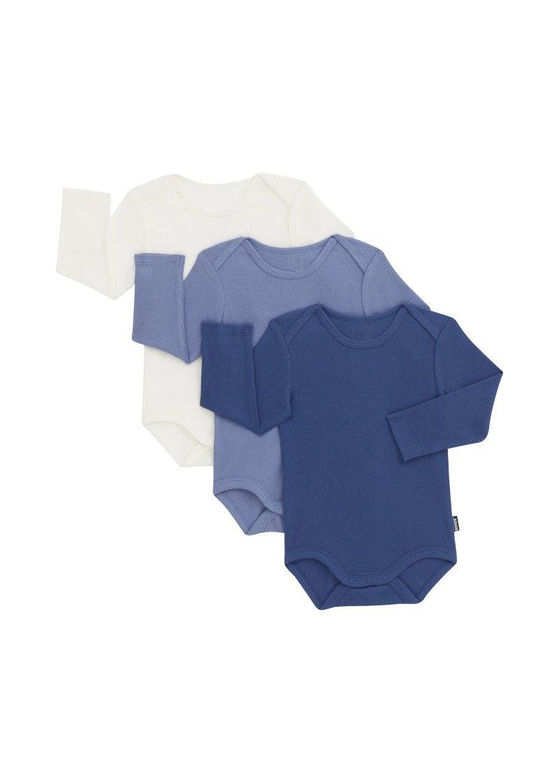 Everyday Rib L/S Bodysuit 3pk - Blue/Cream