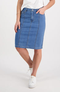 Contrast Stitch Denim Skirt - Light Denim