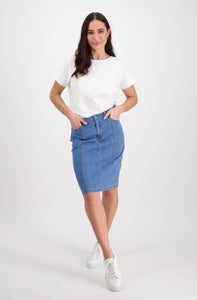 Contrast Stitch Denim Skirt - Light Denim