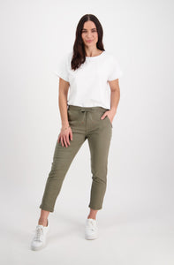 7/8 Length Elastic Waist Pant - Army