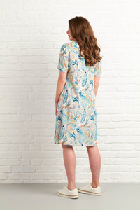 Round Neck Short Sleeve A Line Dress - Tropic
