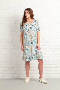 Round Neck Short Sleeve A Line Dress - Tropic