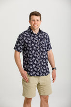 Load image into Gallery viewer, Getaway S/S Shirt - Navy Leaf Print

