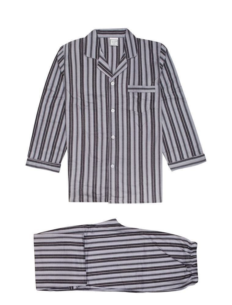 Cosy Suede Cotton Pyjamas - Grey Stripe