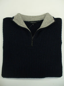 1/4 Zip Rib Wool Sweater - Navy