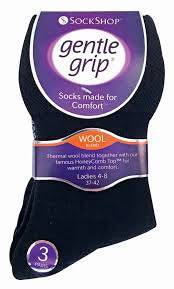 Gentle Grip 3PK - Black Womens Wool Blend Socks
